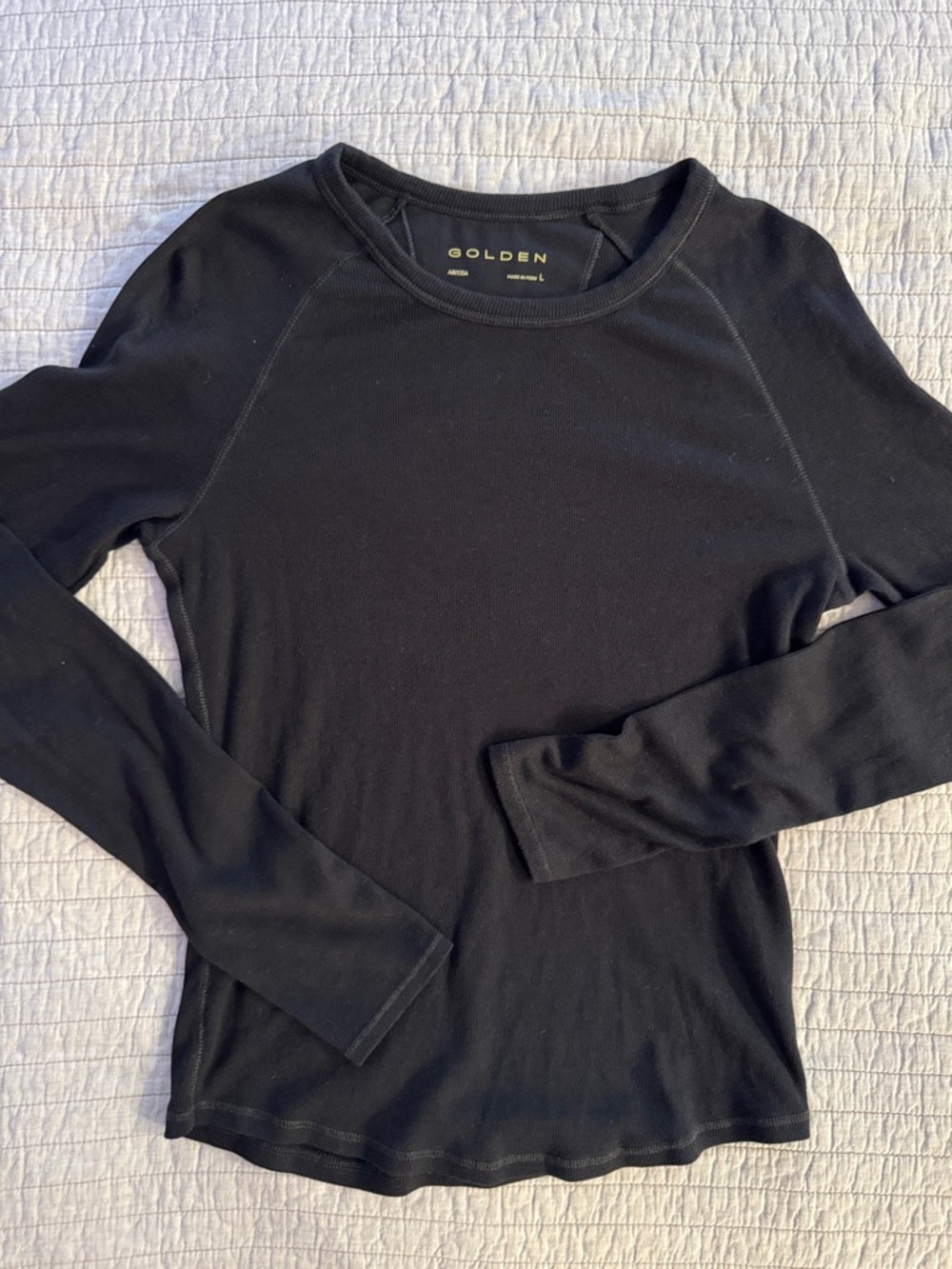 Aritzia Golden Ribbed Long Sleeve Crewneck Black Fitted Top